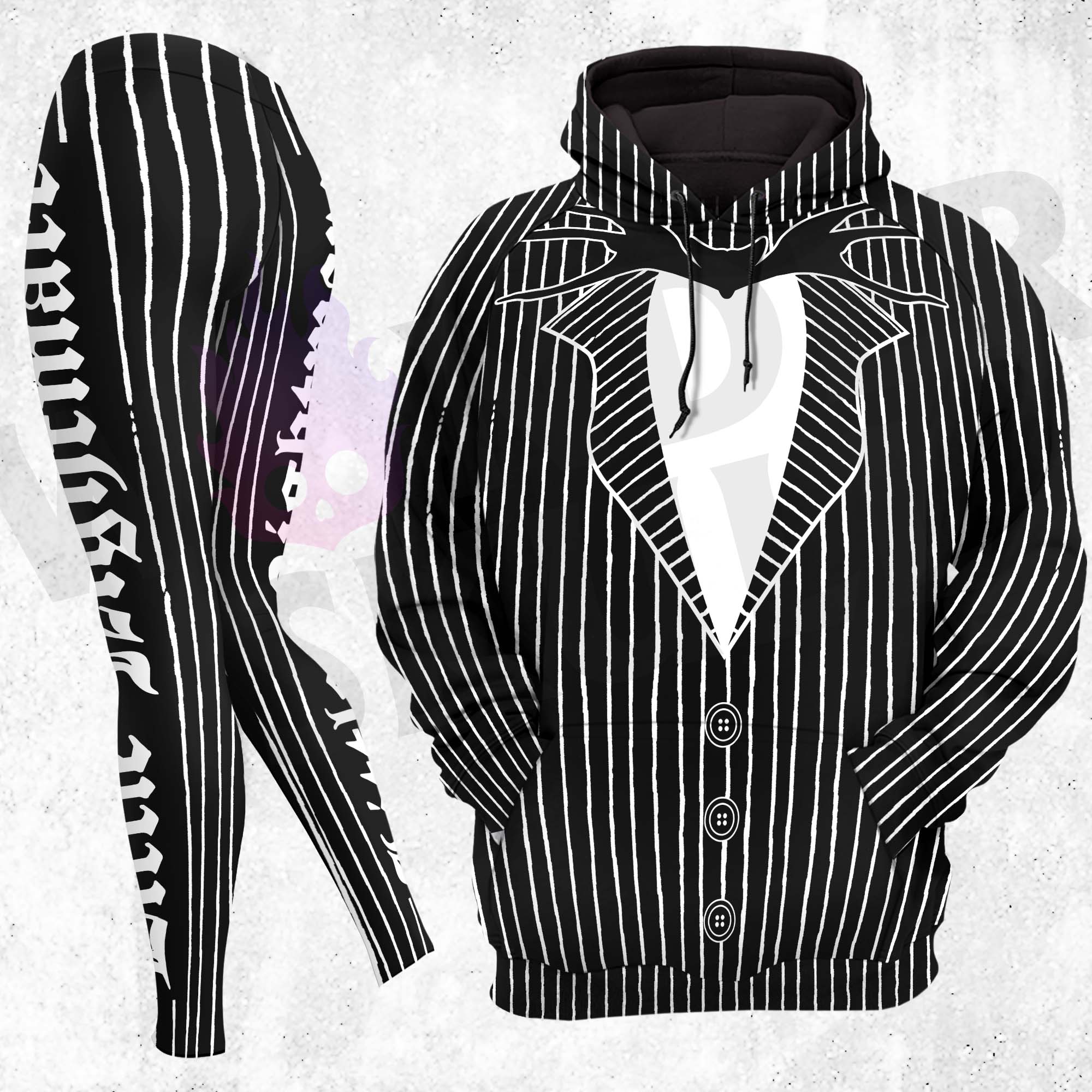 Women Hoodie and Leggings, Shadow Stripe Silhouette Art Outwear Pants Outfit