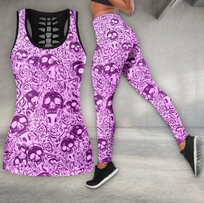 Gothic Purple Skull Pattern Tanktop and Leggings