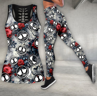 Smoke Skull Rose Pattern Tanktop and Leggings