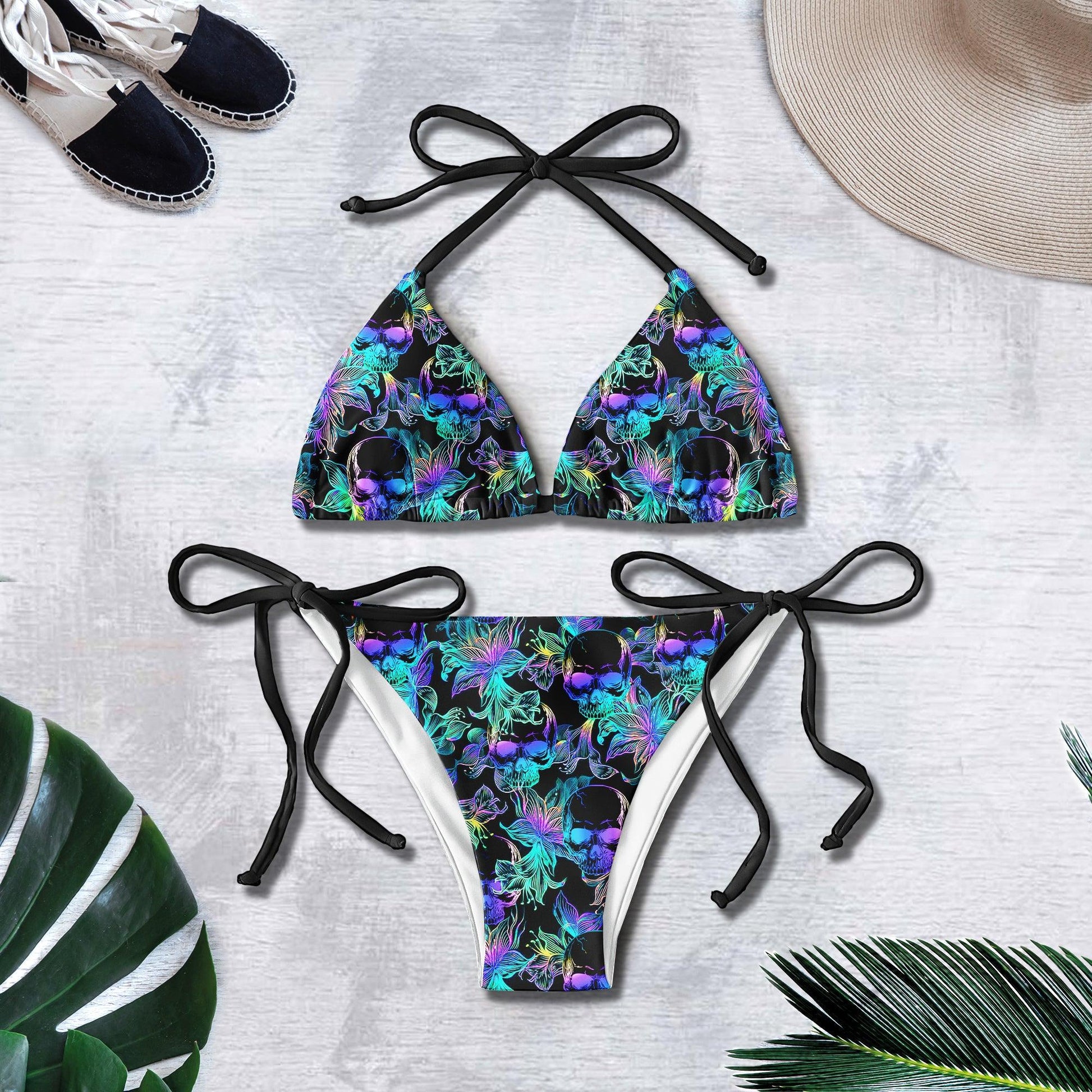 Skull Neon Pattern Micro Triangle Bikini Swimsuit - Wonder Skull