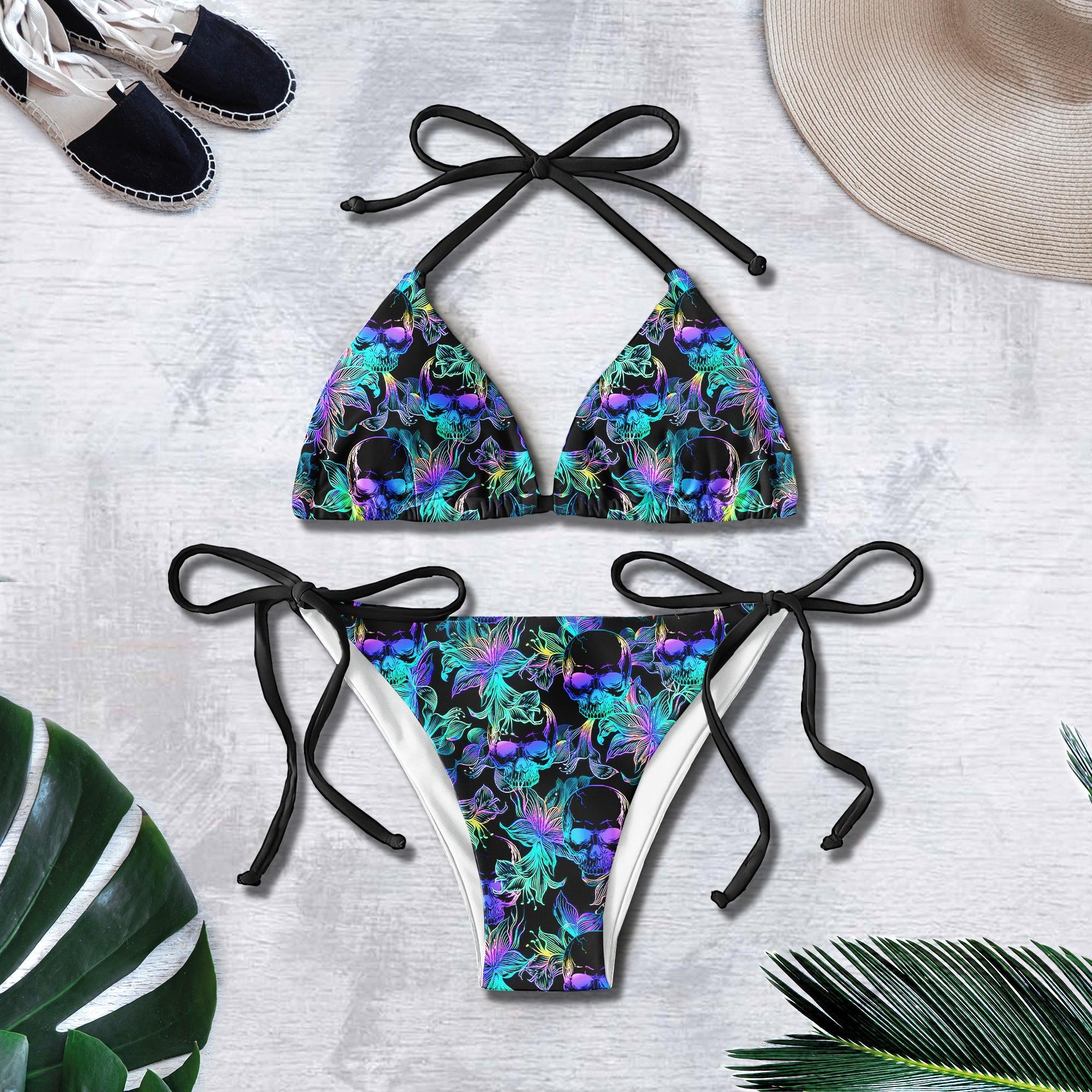 Skull Neon Pattern Micro Triangle Bikini Swimsuit - Wonder Skull