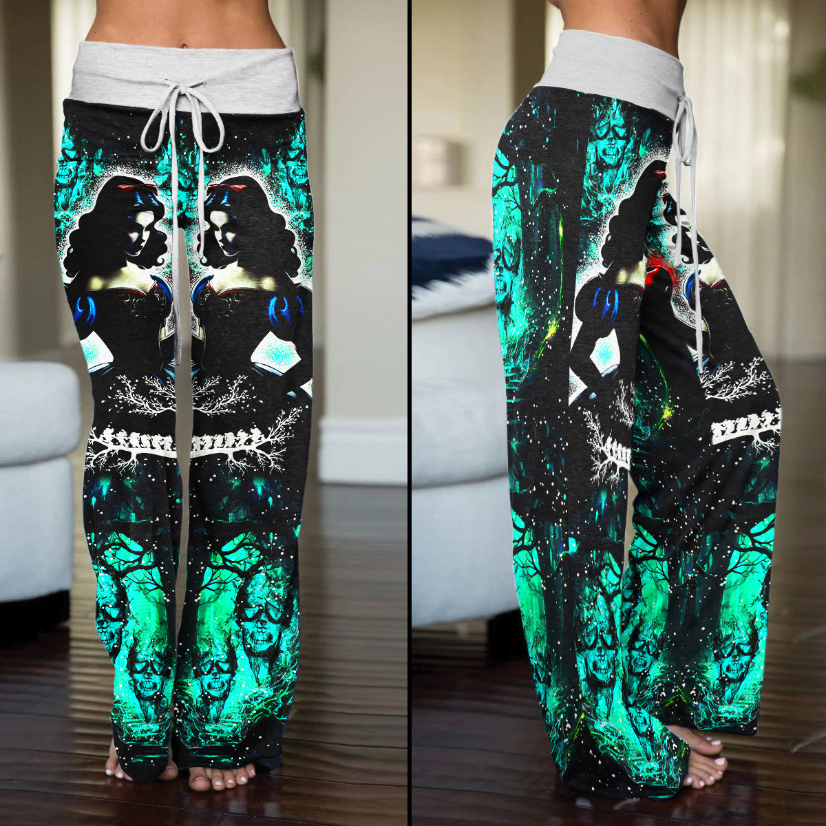 Dark Green Theme Women's High-waisted Wide Leg Pants | Wonder Skull