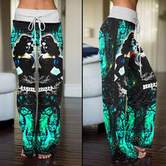 Dark Green Theme Women's High-waisted Wide Leg Pants | Wonder Skull