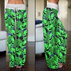 Green Nightmare Paint Women's High-waisted Wide Leg Pants | Wonder Skull