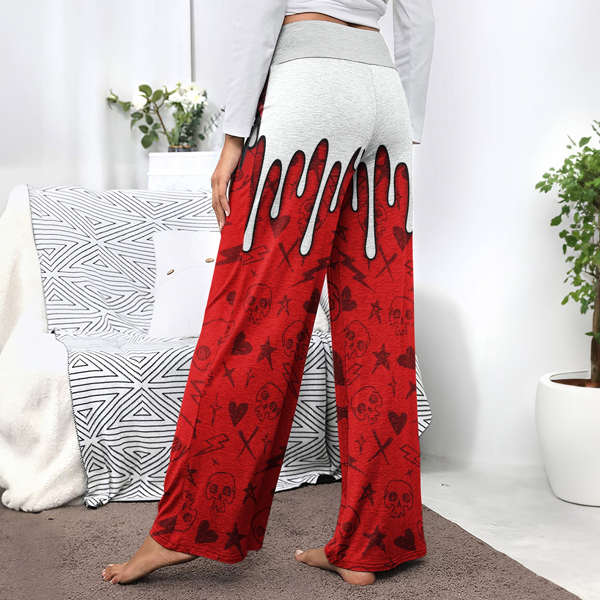 Red Skull Lip Melting Women's High-waisted Wide Leg Pants