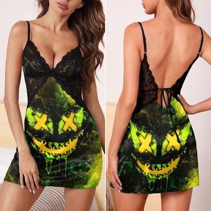 Abstract Emo Scary Face & Punkrock Women's Sleepwear | Lace Cami Dress Nightgowns