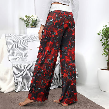 Red Butterfly Skull Pattern Women's High-waisted Wide Leg Pants