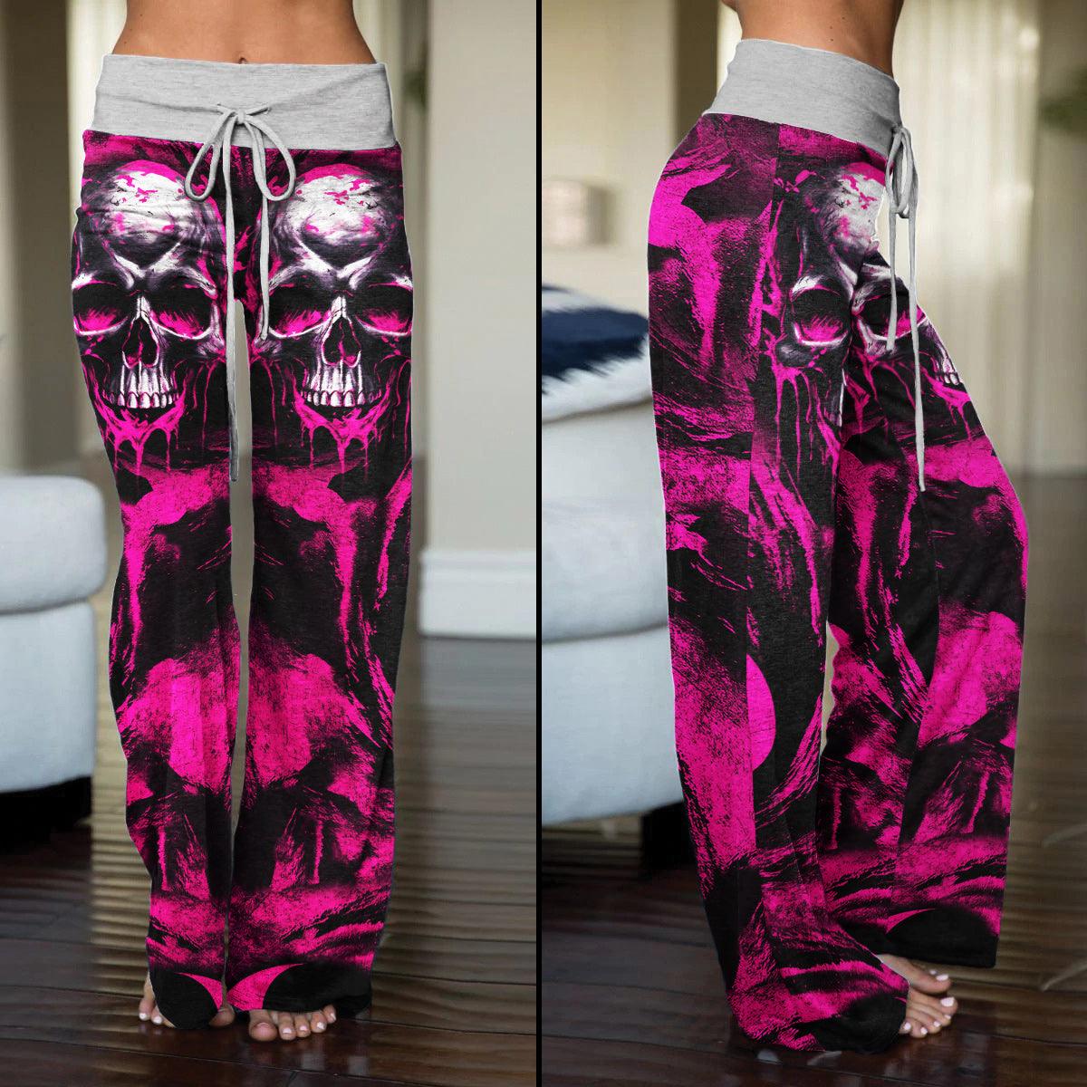 Pink Tornado Skull Psycho High-waisted Wide Leg Pants - Wonder Skull