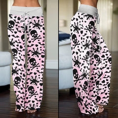 Pink Baby Skull Women's High-waisted Wide Leg Pants | Wonder Skull