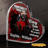 Krazy Love - Customized Skull Couple Crystal Heart Anniversary Gifts
