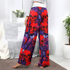 Red Skull Abstract Pattern Women's High-waisted Wide Leg Pants