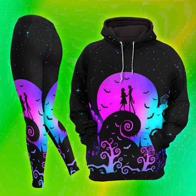 Women Hoodie and Leggings, Neon Moonlight Couple Outwear Pants Outfit
