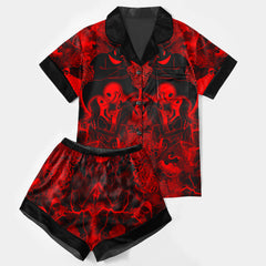 Red Midnight Romance Women's Pajama Sets Top Sleeve & Short Bottom