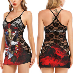 Eagle Cross Flag Gothic Black Lace Sleepwears Babydol Dresses - Wonder Skull