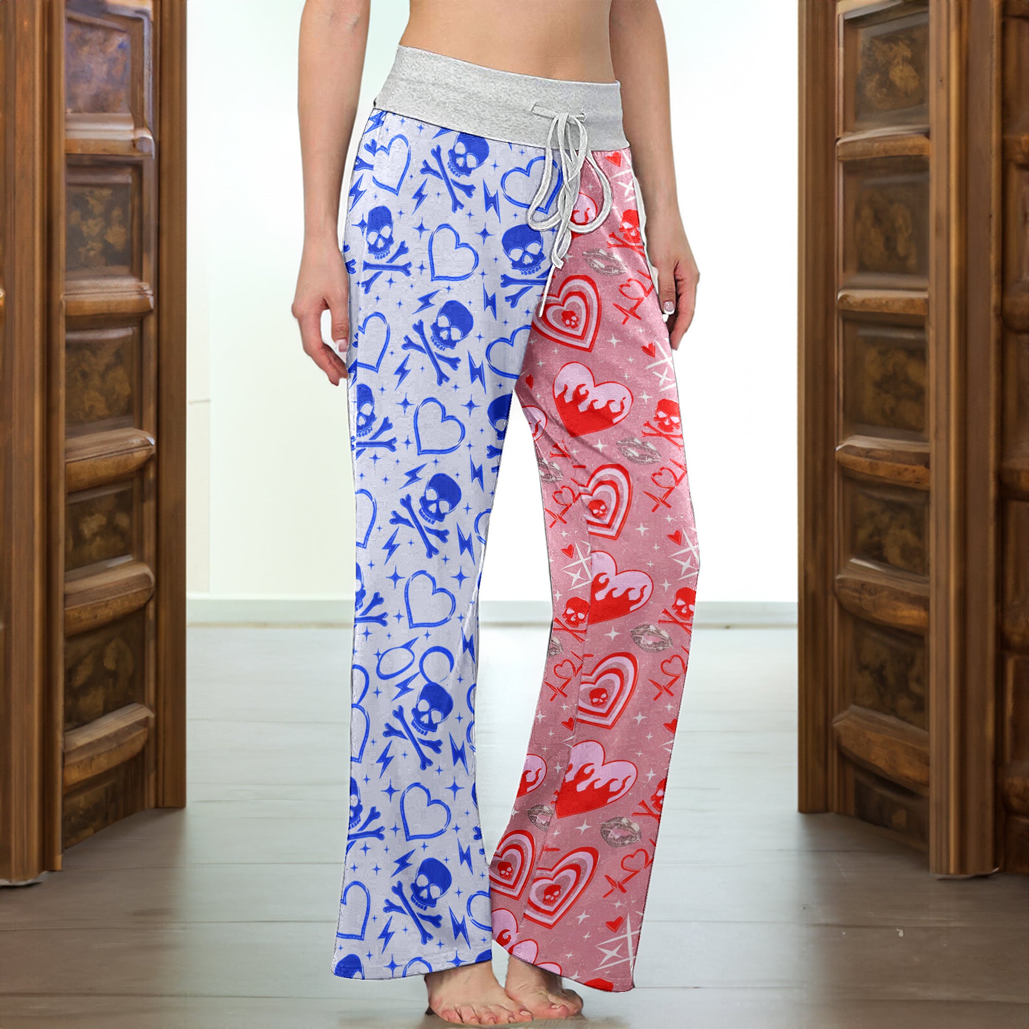 Electric Heart Skull Mix Women's High-waisted Wide Leg Pants