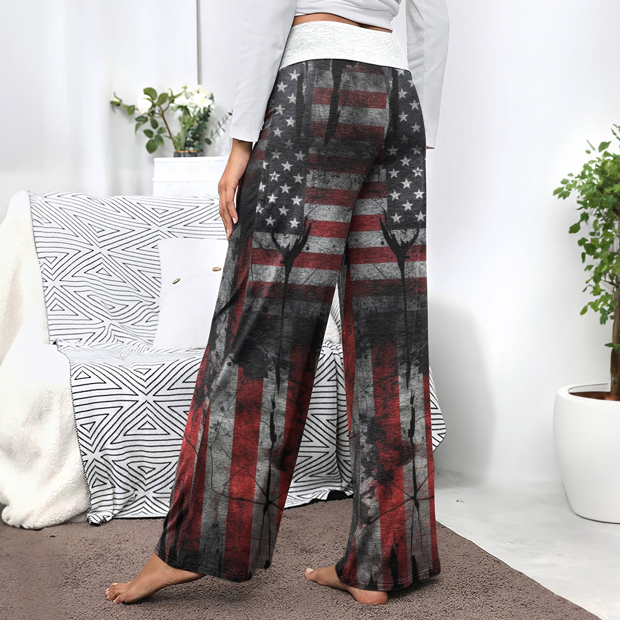 Iron Grit Liberty Skull Women's High-waisted Wide Leg Pants