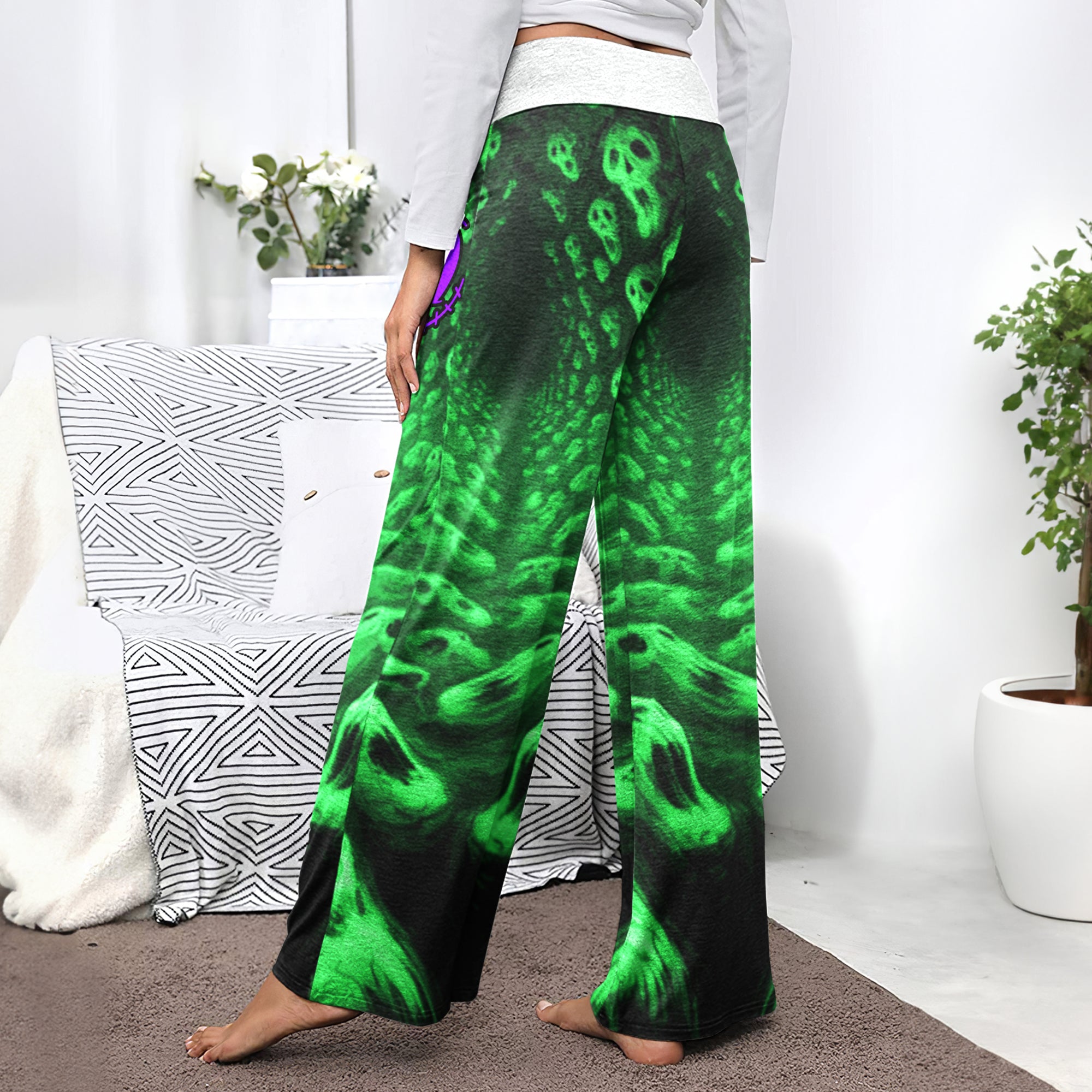 Infinite Neon Skull Art Women's High-waisted Wide Leg Pants
