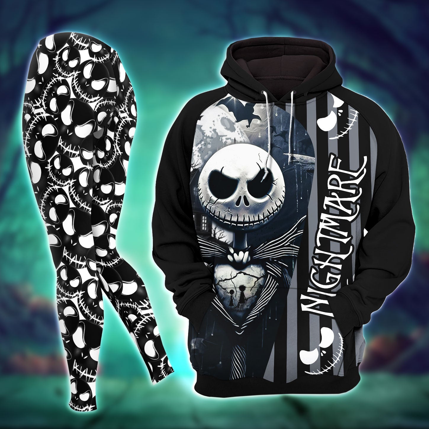Cool Little Nightmare Combo Hoodie and Leggings - Dark and edgy matching set with skull designs for a unique and stylish look.