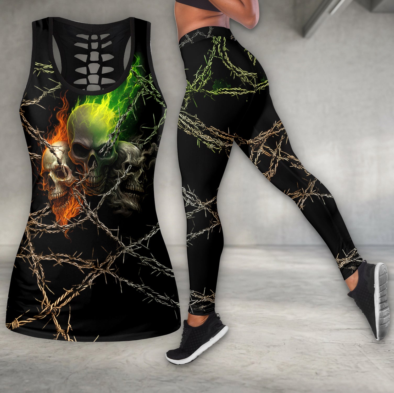 Barbed Skulls Art Tanktop and Leggings