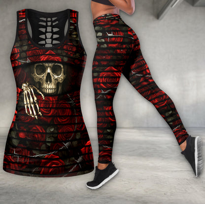 Dark Skull Crimson Flowers Tanktop and Leggings