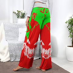 Green Red Nightmare Art Women's High-waisted Wide Leg Pants