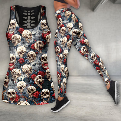 Floral Skull Rose Pattern Tanktop and Leggings