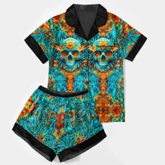 Blooming Skull Mirage Women's Pajama Sets Top Sleeve & Short Bottom