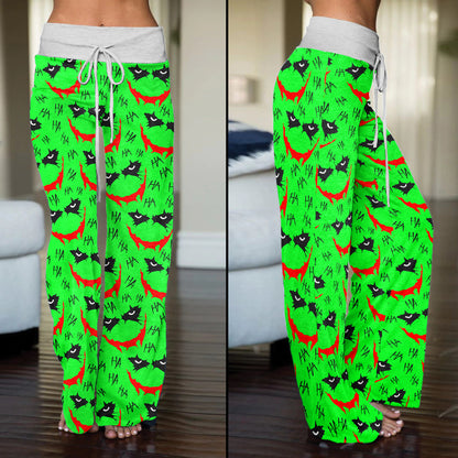 Green Smile Horror Women's High-waisted Wide Leg Pants | Wonder Skull