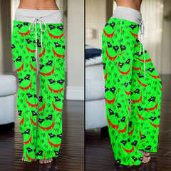 Green Smile Horror Women's High-waisted Wide Leg Pants | Wonder Skull