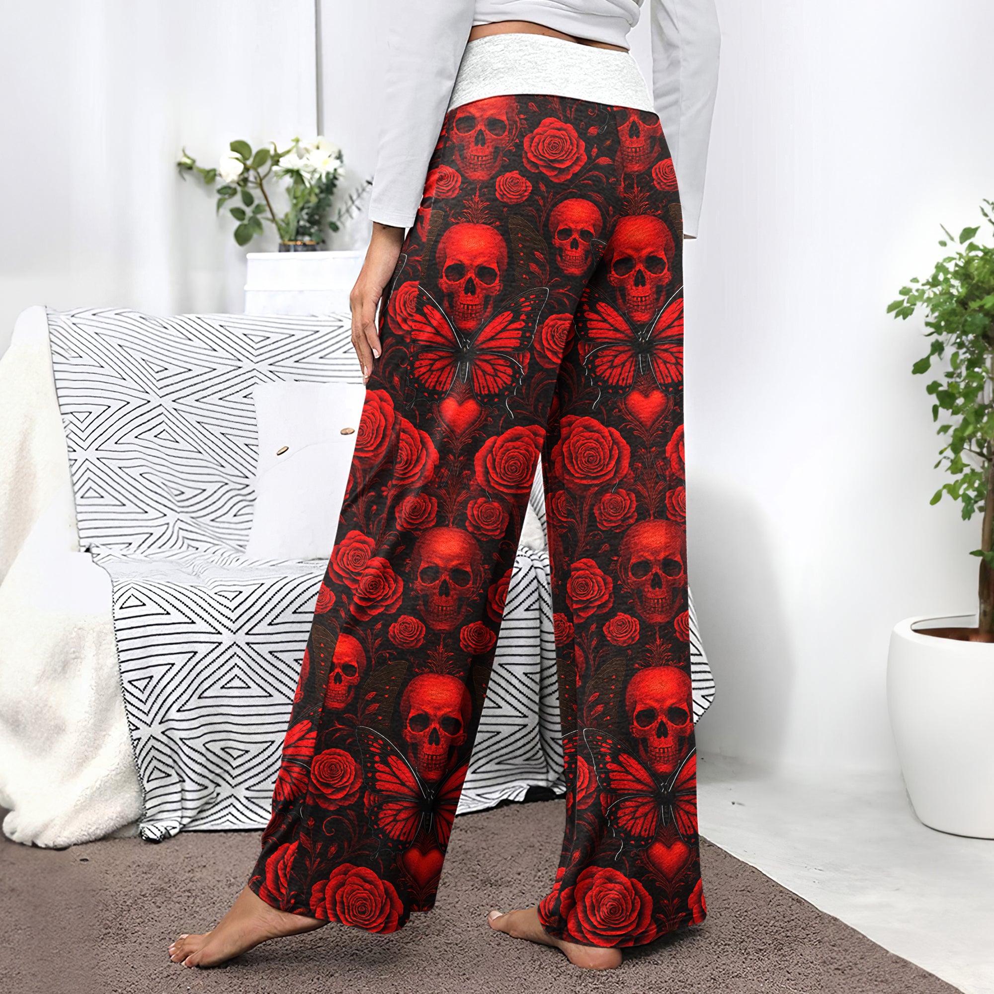 Skulls & Wicked Wings Women's High-waisted Wide Leg Pants