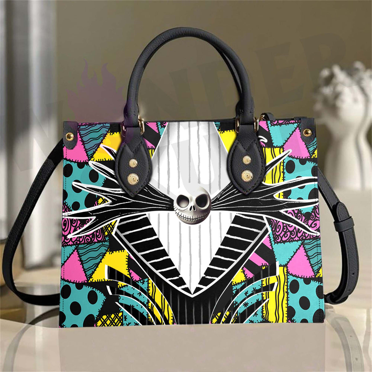 Wonder Skull structured tote bag solves the "I can't find anything in my bag" problem. The roomy interior fits your tablet, phone, wallet, water bottle, umbrella, and cosmetics — without the overstuffed look. Multiple interior pockets keep everything organized, so you're never digging around at checkout. Reinforced rivet corners and quality metal hardware ensure the bag holds up to daily use. Whether you're heading to work, running errands, or catching a flight, this tote keeps you looking put-together.