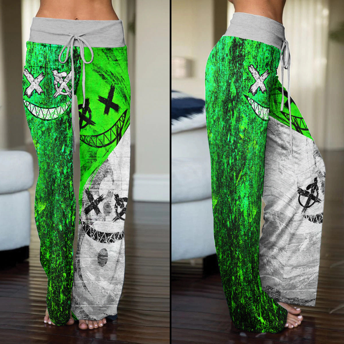 Psycho Green Grunge Women's High-waisted Wide Leg Pants | Wonder Skull