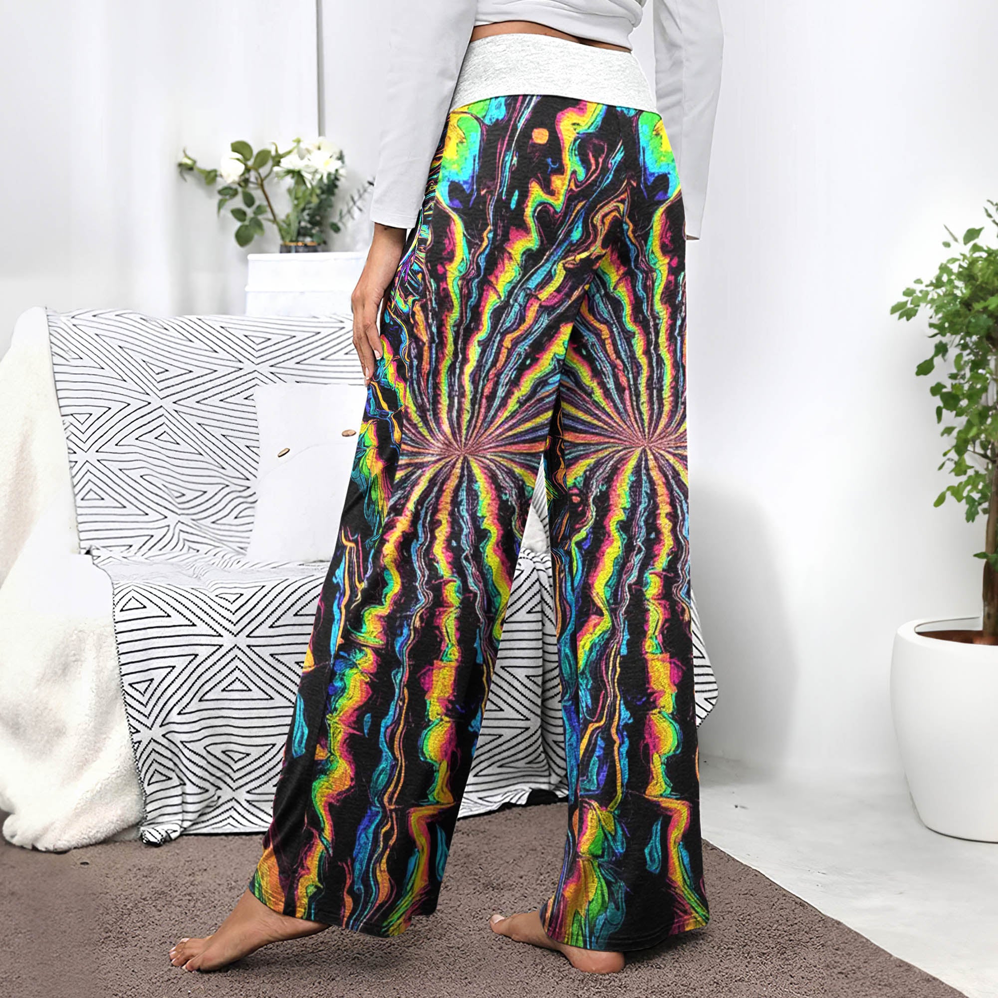 Rainbow Melt Face Women's High-waisted Wide Leg Pants
