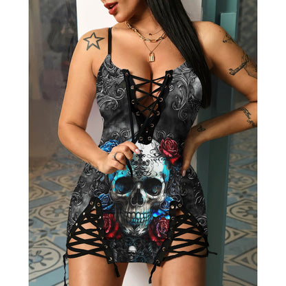 Express your personal style with the Hot Gothic Dress, a timeless piece featuring a unique Watercolor Skull Rose Floral, perfect for enhancing your daily fashion routine.