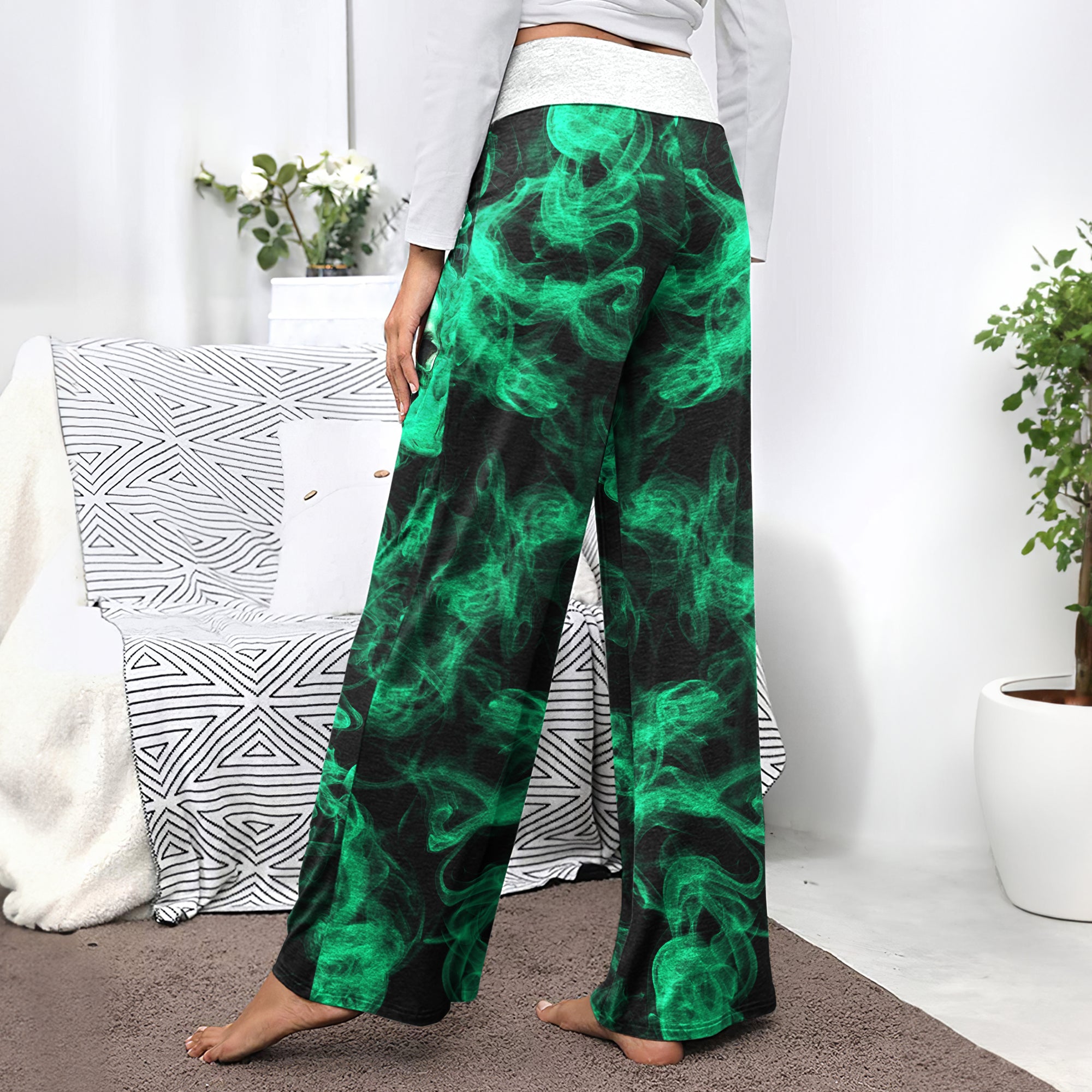 Green Soul Skull Women's High-waisted Wide Leg Pants