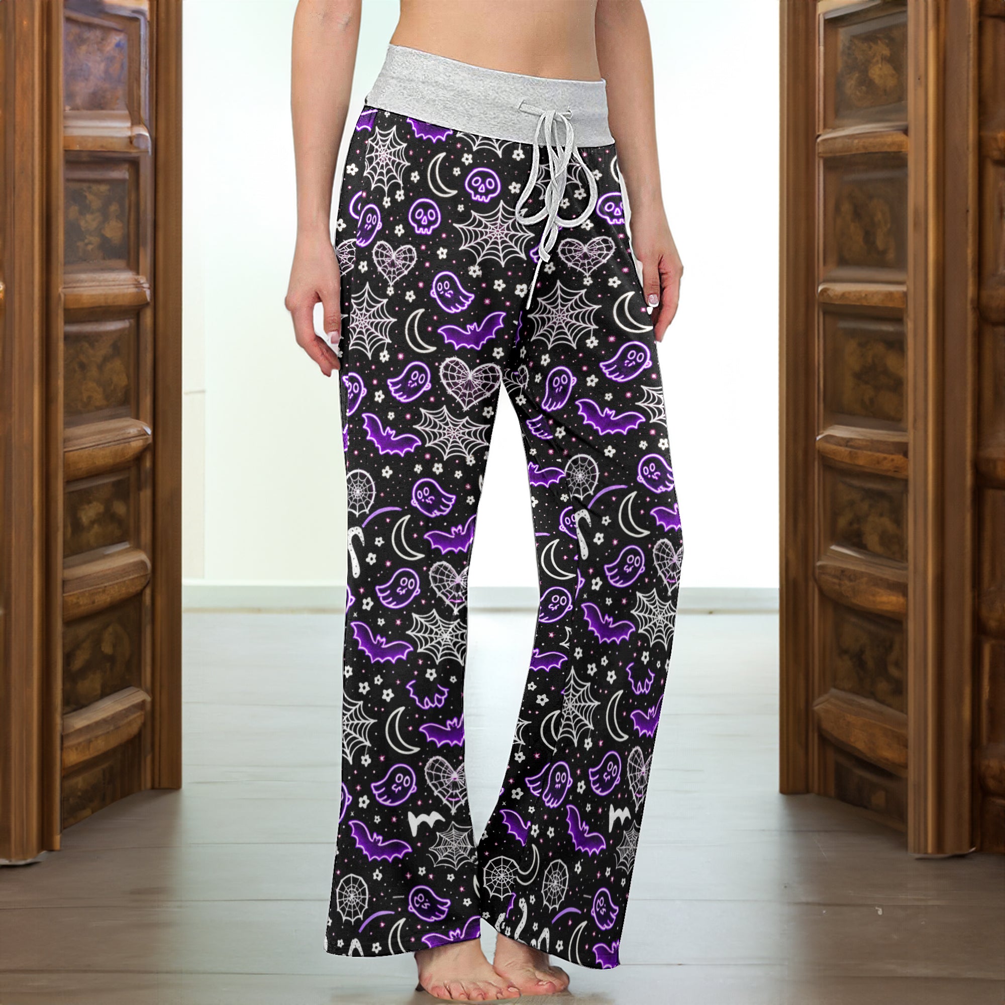 Spooky Pastel Goth Pattern Women's High-waisted Wide Leg Pants