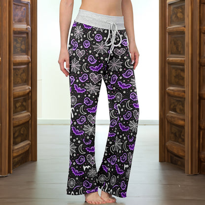 Spooky Pastel Goth Pattern Women's High-waisted Wide Leg Pants