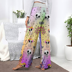 Colorful Mushroom Skull Women's High-waisted Wide Leg Pants