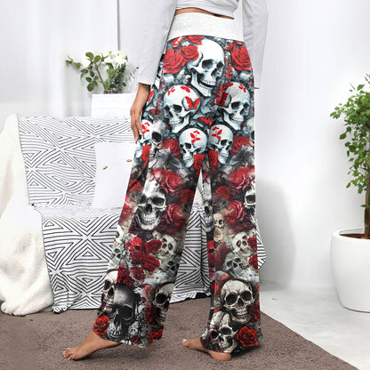 Gothic Skull Red Garden Women's High-waisted Wide Leg Pants