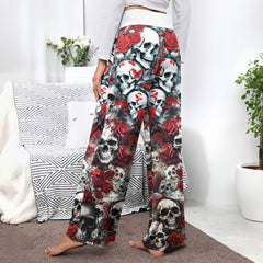 Gothic Skull Red Garden Women's High-waisted Wide Leg Pants