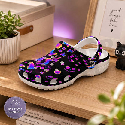 Wonder Skull Lightweight Clog Sandals are designed for all-day comfort. Featuring breathable ventilation holes, a cushioned footbed, and a pivoting heel strap, these versatile unisex clogs are perfect for use at home, outdoors, or at work — whatever your profession may be.