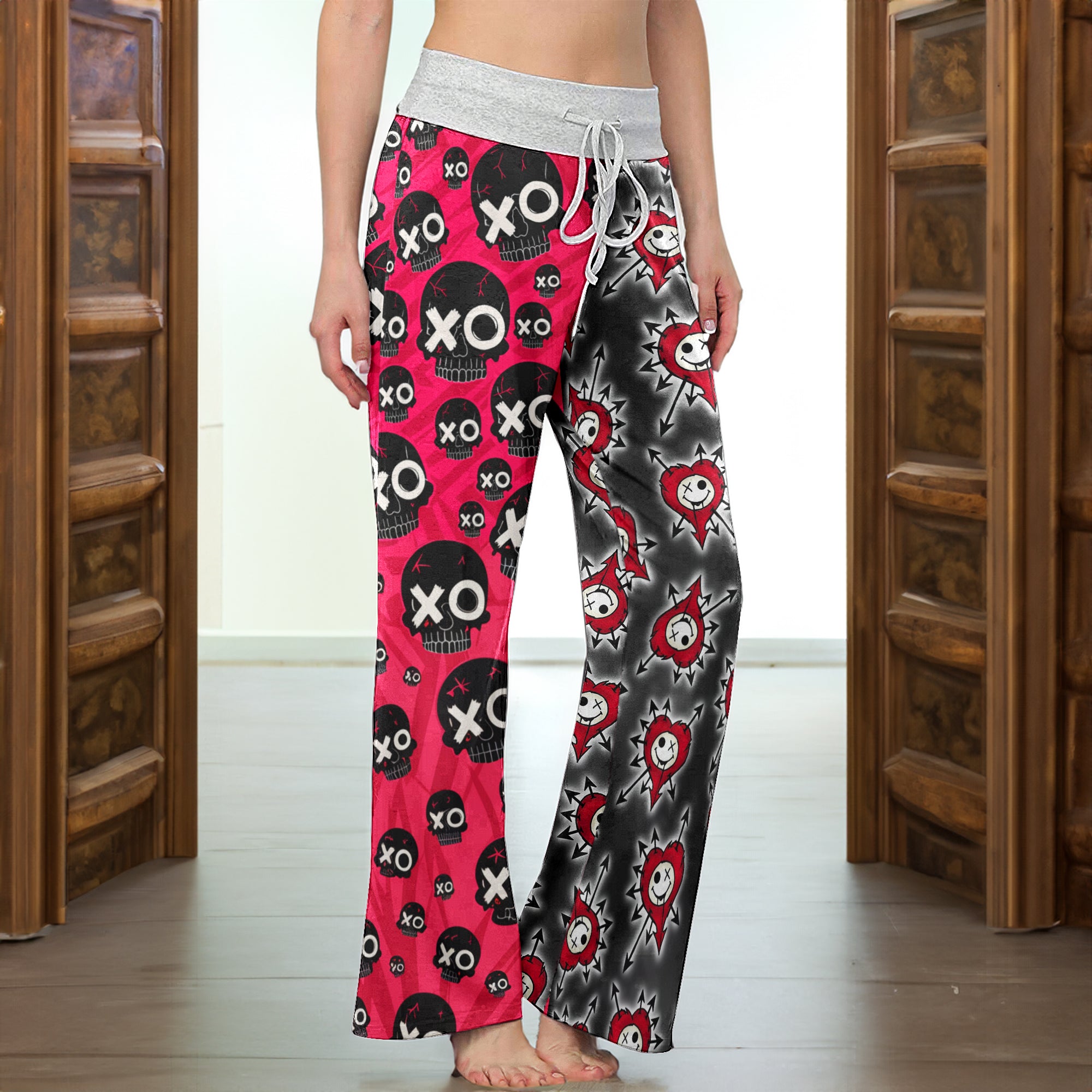 Punk Heart Skull Attack Women's High-waisted Wide Leg Pants