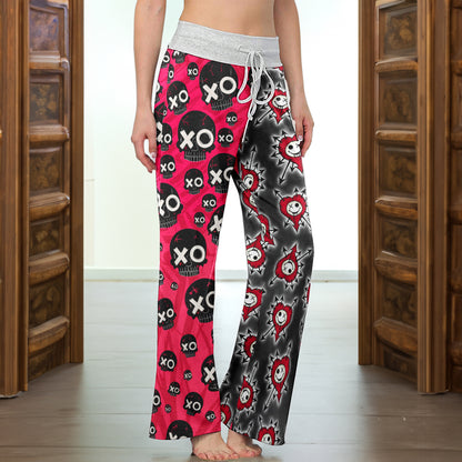 Punk Heart Skull Attack Women's High-waisted Wide Leg Pants