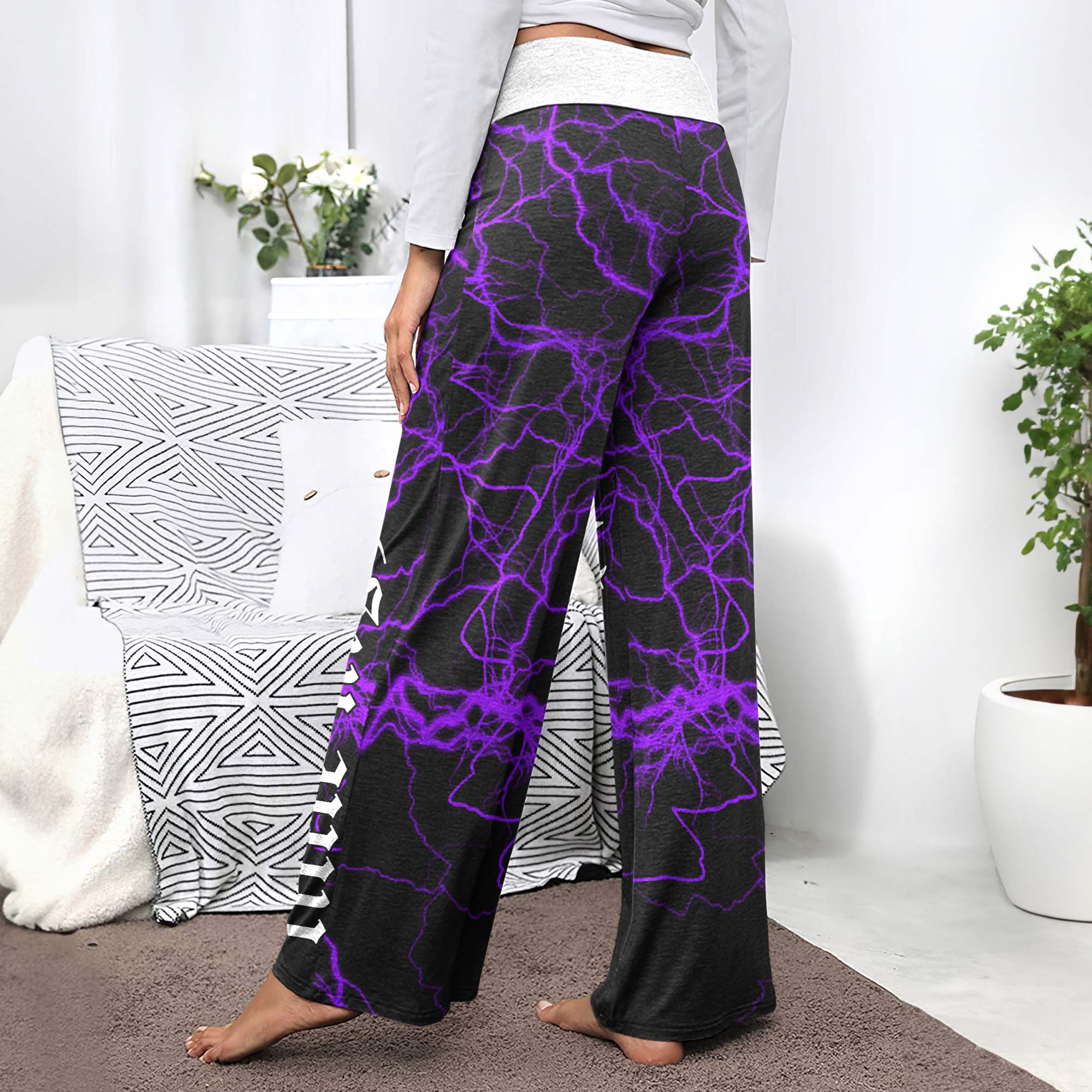 Purple Skull Smoke Gothic Women's High-waisted Wide Leg Pants