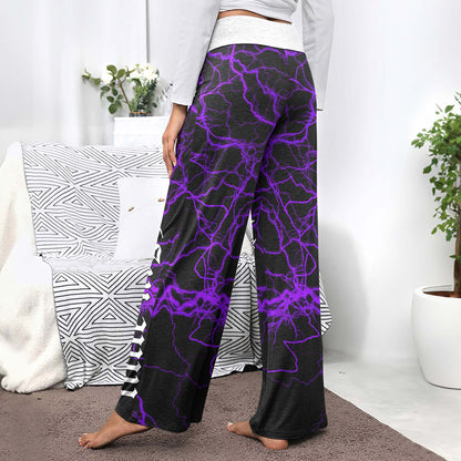 Purple Skull Smoke Gothic Women's High-waisted Wide Leg Pants