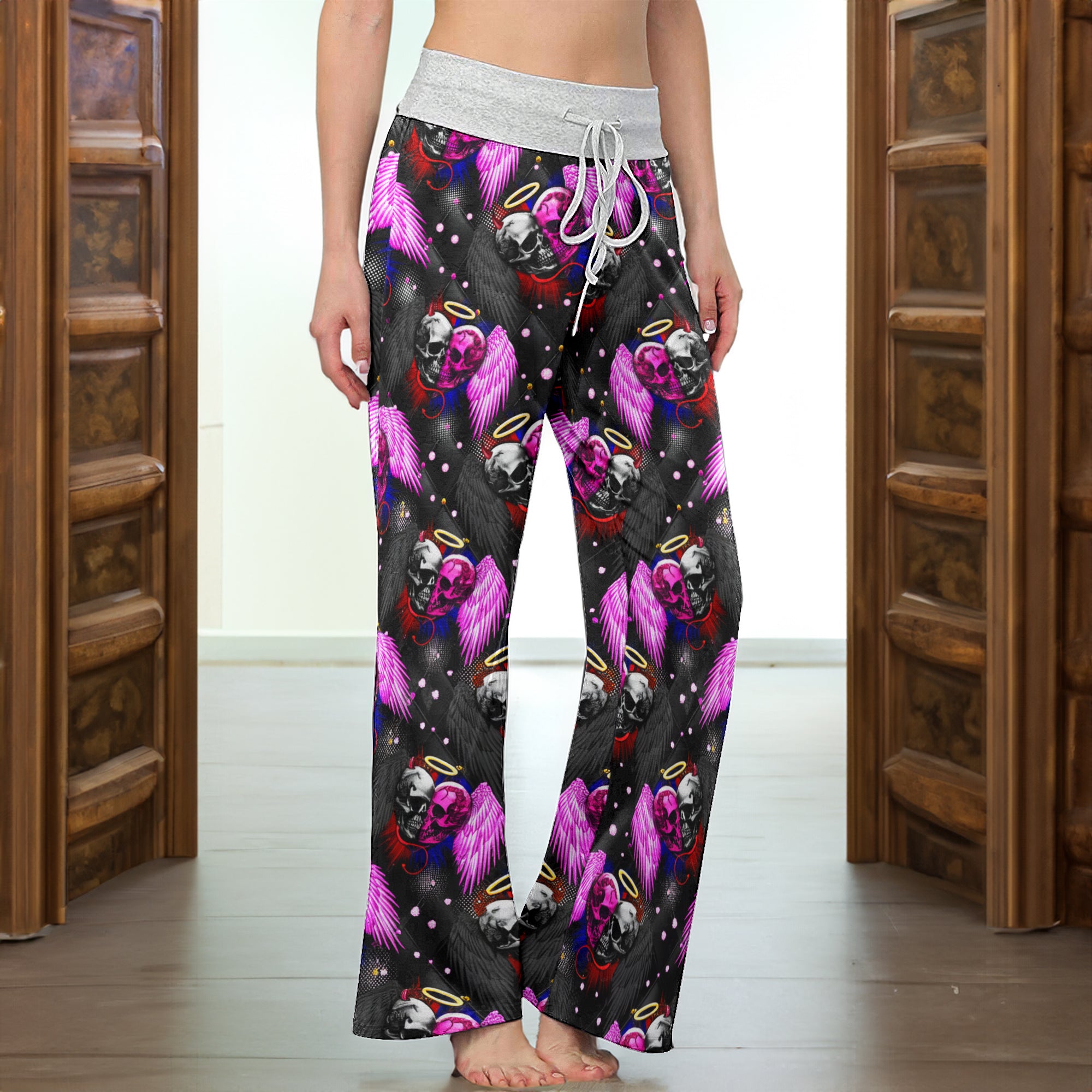 Dark Romance Skull Wings Women's High-waisted Wide Leg Pants