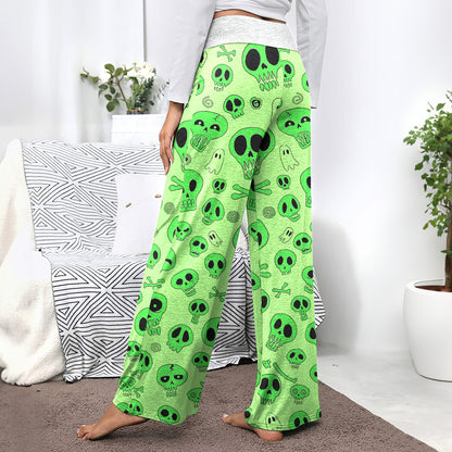 Lime Doodle Skull Dance Women's High-waisted Wide Leg Pants