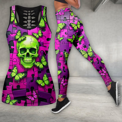 Acid Butterfly Skull Pattern Tanktop and Leggings