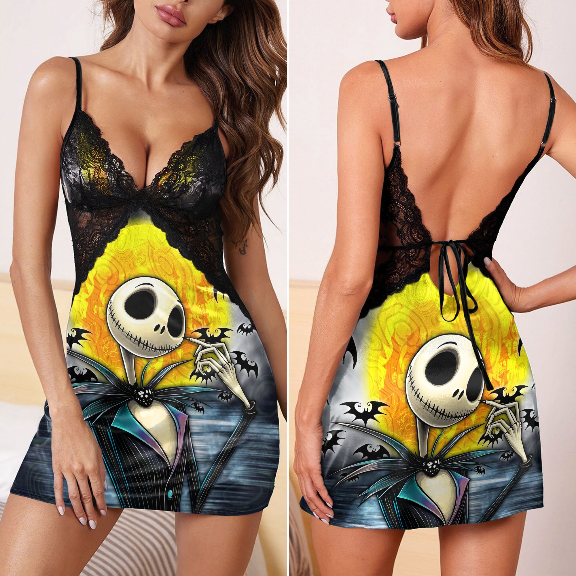 Moon Nightmare Skeleton & Punkrock Women's Sleepwear | Lace Cami Dress Nightgowns