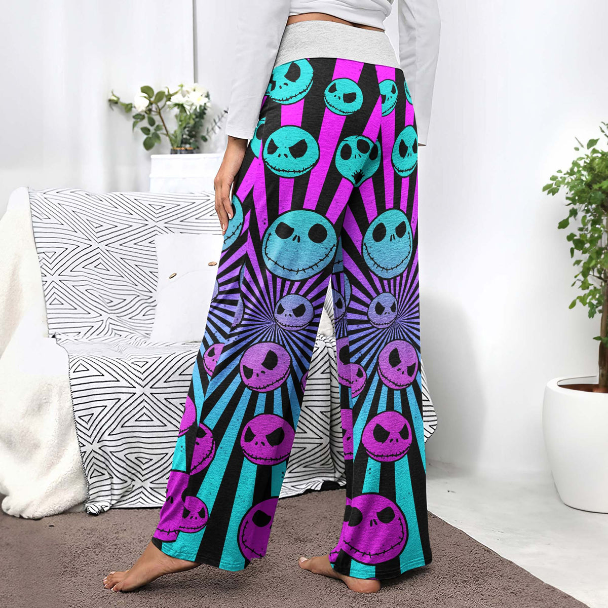 Neon Nightmare Skulls Women's High-waisted Wide Leg Pants